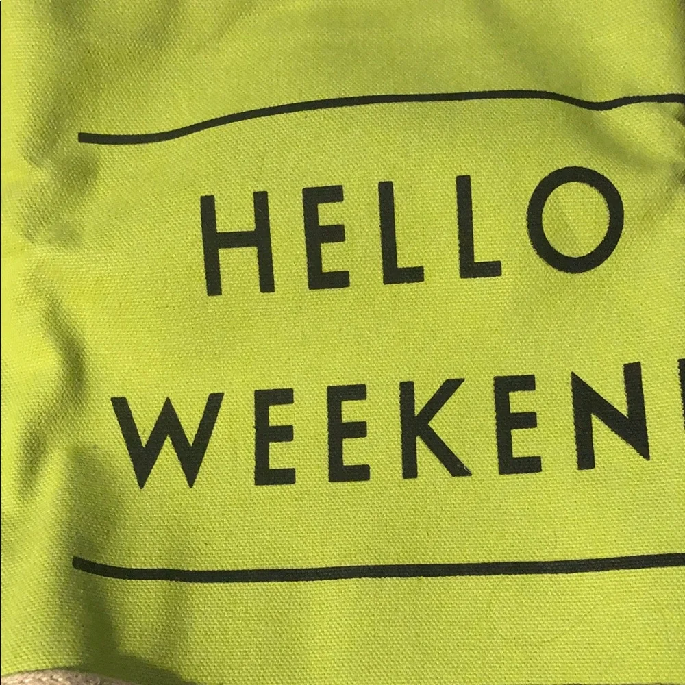 NWOT Hello Weekend Canvas Tote Bag - Lime Green Accent
